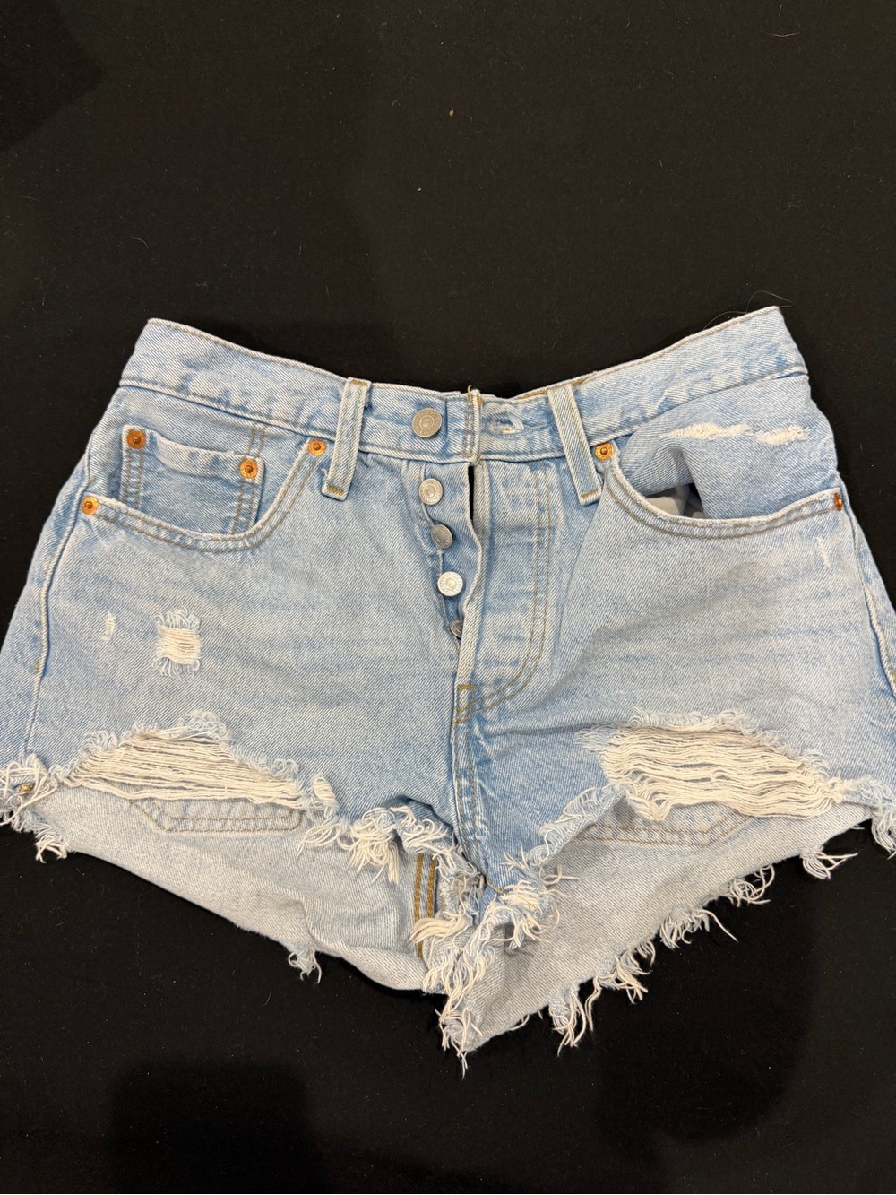 Levi's Light Blue Distressed High-Rise Denim Shorts